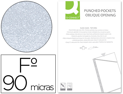 100 fundas 4 taladros Q-Connect 290x195 mm. PVC cristal 90µ corte oblicuo